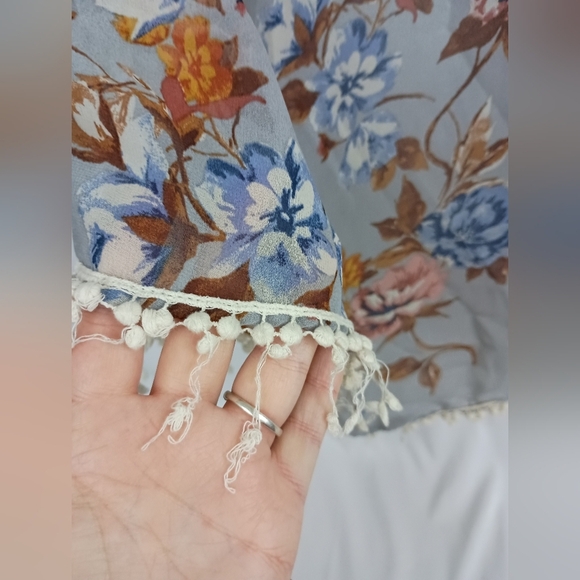 Floral Open Front M Kimono Boho Office Tasel Beach Cardigan (#1,326)‎ - Picture 10 of 12